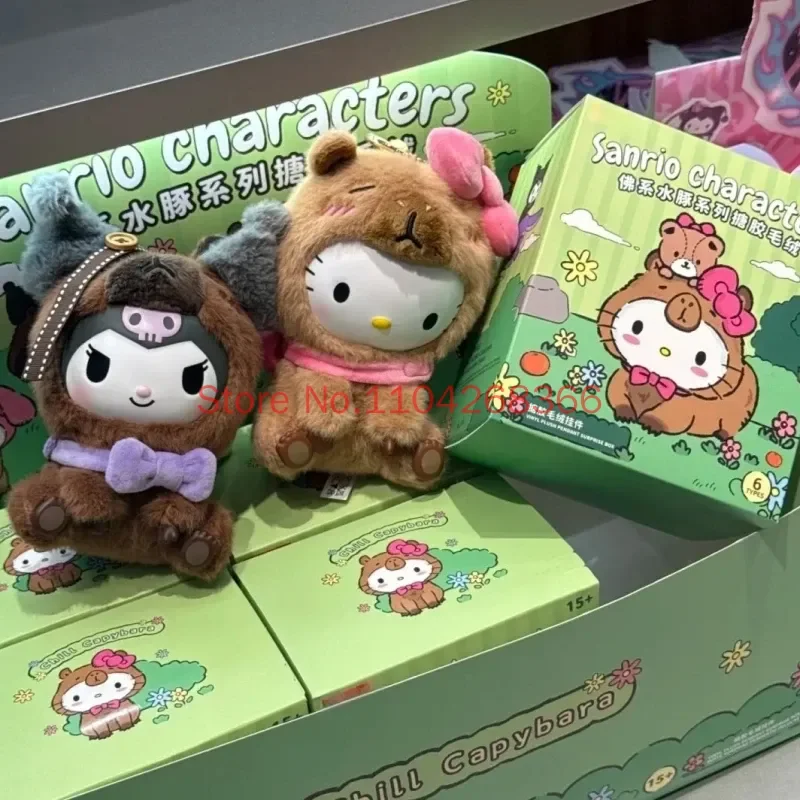 Фото Оригинальные игрушки Sanrio из серии «Капибара» с виниловыми лицами в формате «слепой коробки»: Куноми, Май Мелоди, Синнаморолл, подвески, милые куклы в подарок. №4