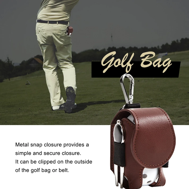Mini Pocket Leather Golf Ball Bag Pouch Portable Waist Holder Small Size PU Golf Ball Container Divot Waist Golf Storage Bag