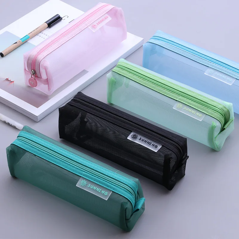 

Transparent Stationery Pencil Bag Student Examination Dedicated Nylon Mesh Pen Case Unisex Large Capacity Pouch School Supplies