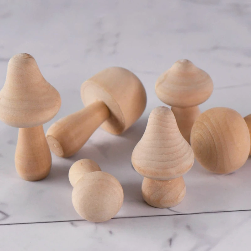 

Wooden Mushroom Set Natural Unfinished Mushroom DIY Crafts Painting Peg Dolls Ornament Handmade Kids Toy