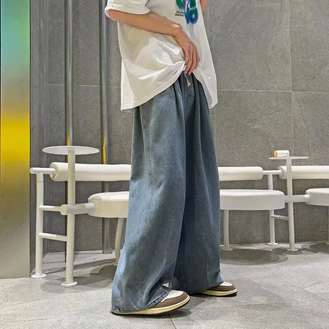 Men's Loose Casual Korean Streetwear Hip Hop Harajuku Extra Size Jeans High Street Baggy Denim Long Pants