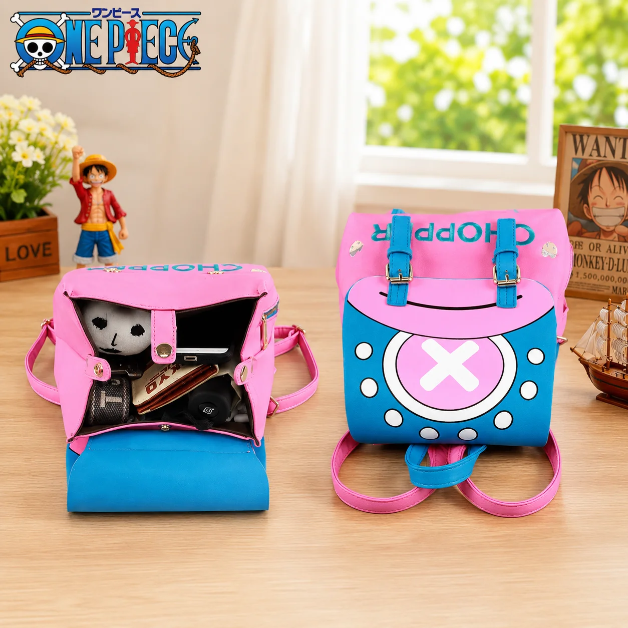 Фото Рюкзак One Piece Chopper, аниме, розовый, из искусственной кожи, школьный рюкзак в корейском стиле, повседневный, для студентов и девочек, для активного отдыха. №3