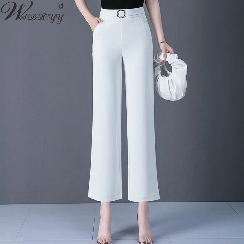 

Women's High Waist Stretch Wide Leg Pants Fashion Loose Straight Pants Spring Summer Office Suit Trousers Vintage Casual Pants