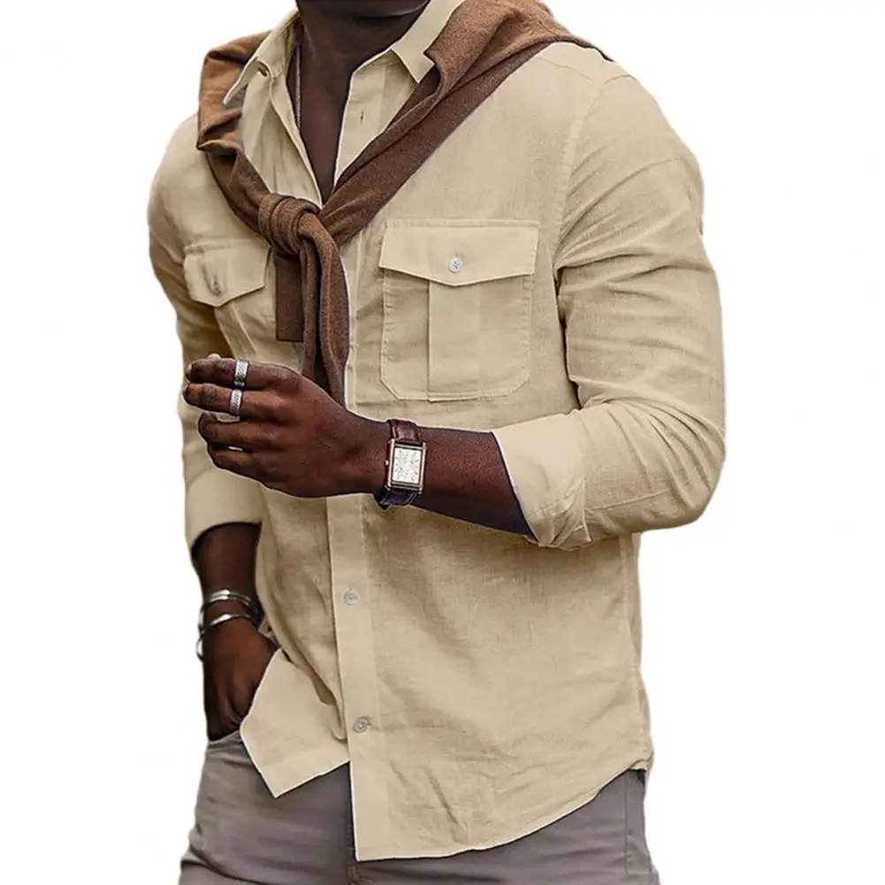 

Рубашка мужская с отложным воротником, однотонный деловой кардиган на пуговицах, Повседневная тонкая сорочка средней длины, длинный рукав, деловой стиль, весна-осень