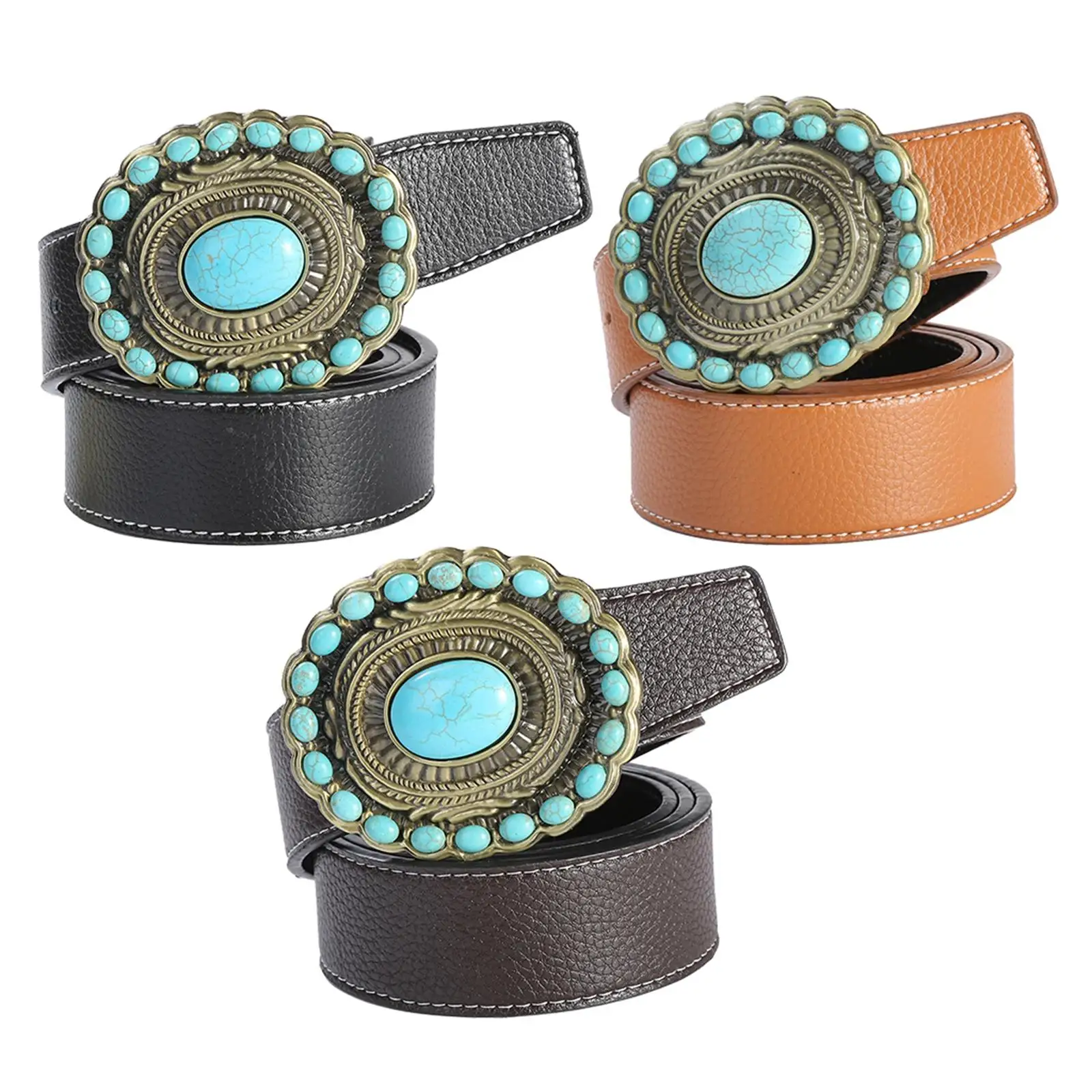 

Western Belt for Men Women Fashion 47" Long Embossed Buckle Indian 1/2" Wide Casual PU Leather Decorative Belt for Pants Cowboy