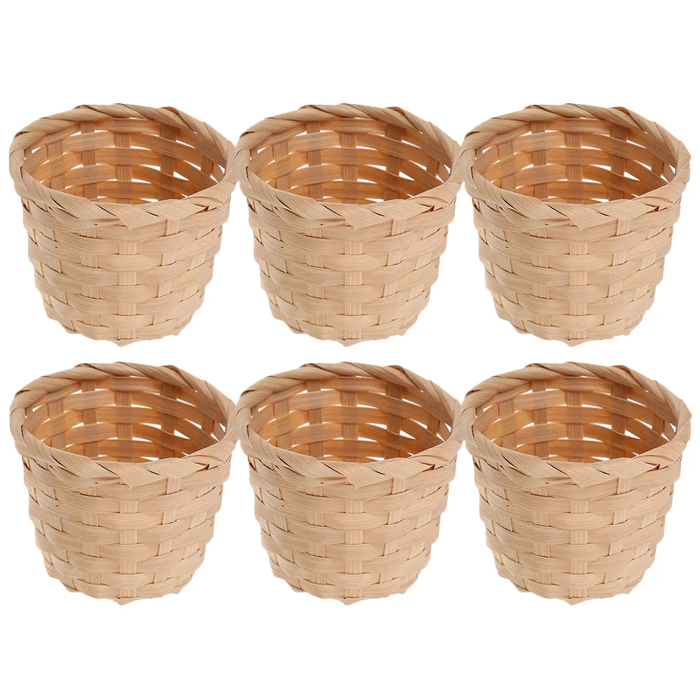 

6 Pcs Mini Basket Bamboo Flower Household Storage Holder Multifunction 9X9X7.5CM Multi-function Delicate Weave