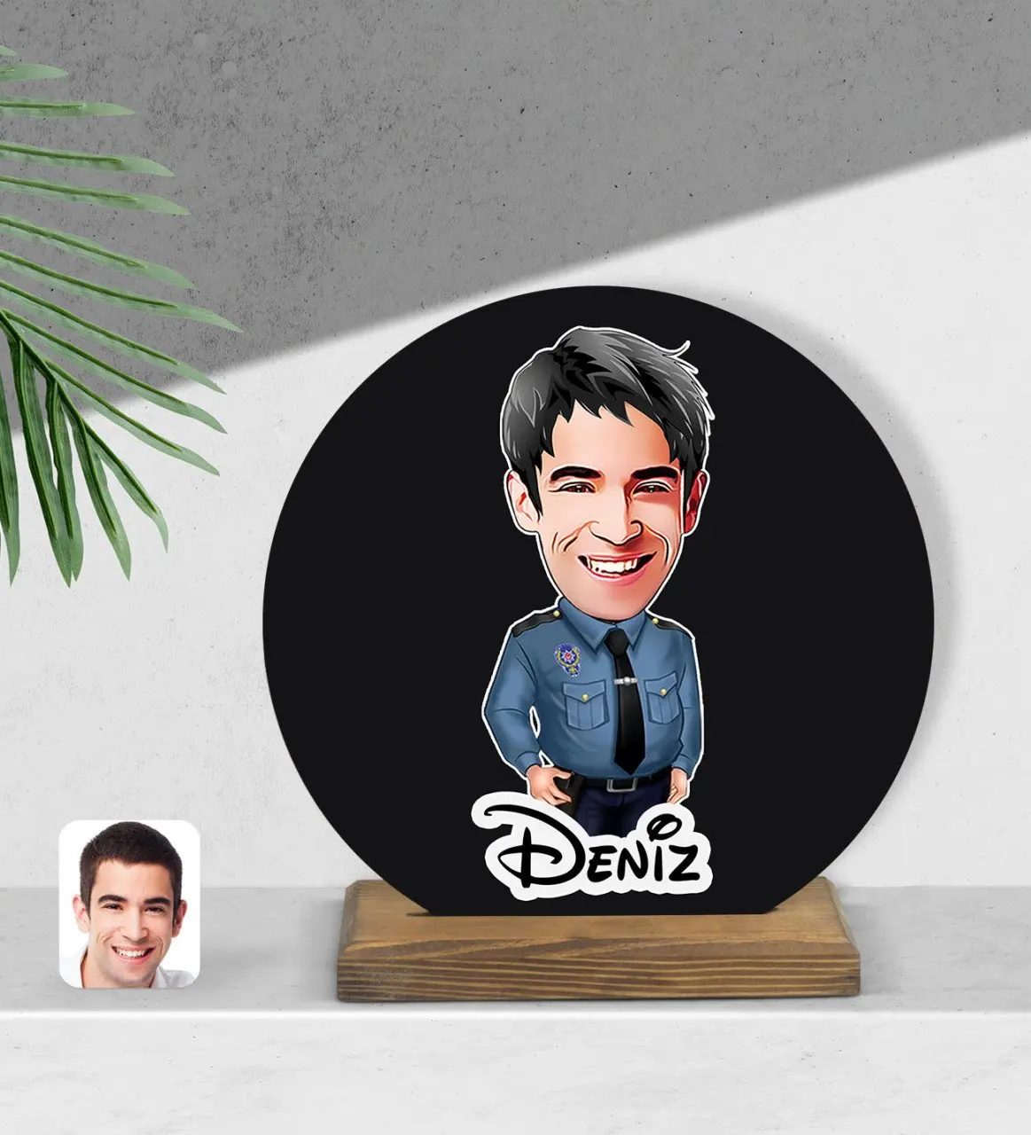 

Personalized men police cartoon round wooden Biblo-3