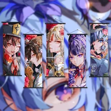 원신 임팩트 벽 아트 스크롤 캔버스 그림, 후타오 중리 홈 장식, 걸이식 애니메이션 포스터, 방 장식, 현대 벽화 선물