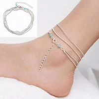 fashion sexy retro outdoor beach leg chain multilayer round beads anklet bracelets alloy anklet barefoot sandals jewelry