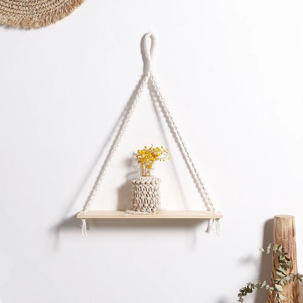 

Hanging Shelves Wood Wall Shelves With Macrmae Woven Floating Shelf for Photo Plants Boho Home Decor Bedroom Living Room Gift