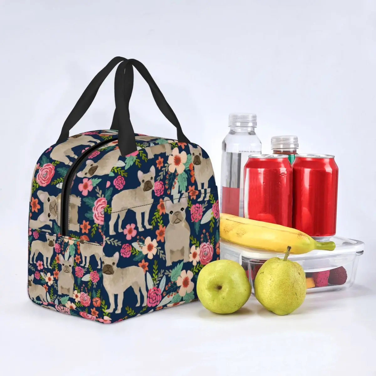 Lunch Bags for Women Kids Fawn French Bulldogs Floral Dog Insulated Cooler Waterproof Picnic Animal Oxford Lunch Box Food Bag