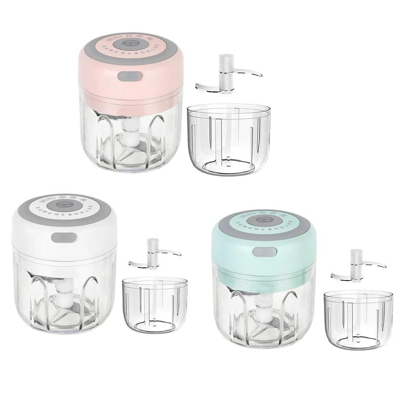 

Cordless 2 Pcs Electric Mini Garlic Chopper Masher, Chili Vegetable Food Processor Mincer Blender Mixer 100/250Ml