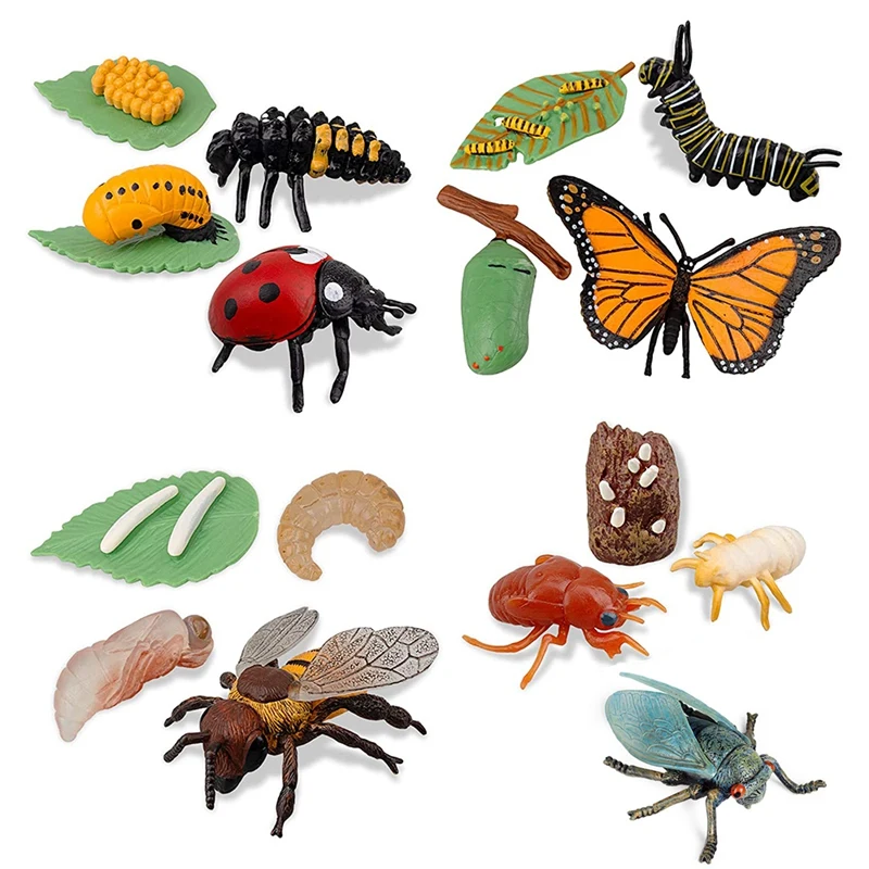 

16PCS Insect Figurines Life Cycle of Monarch Butterfly,Honey Bee,Cicada,Ladybug, Plastic Educational School Project