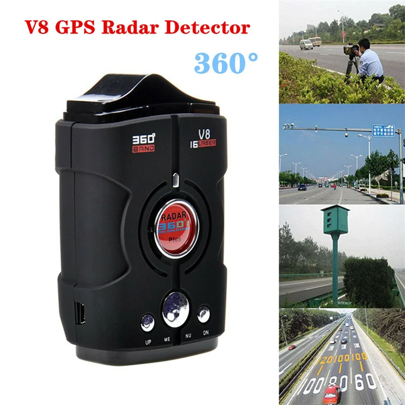 

Car Radar Detector English Russian Auto 360 Degree Vehicle V8 Speed Voice Alert Alarm Warning 16 Band LED Display