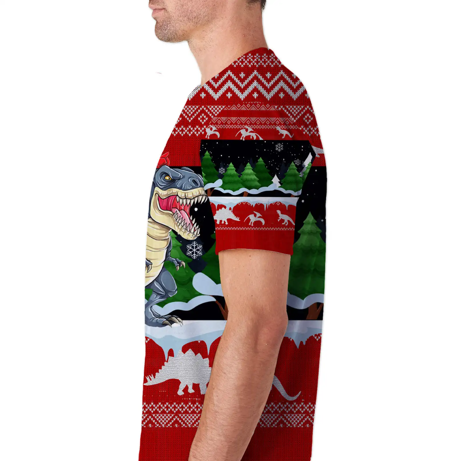 Рождественская футболка с мультяшным принтом Санта-Клаус езда динозавр 3d