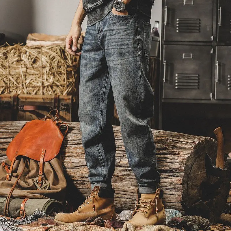 Trousers Jeans for Men Classic Vintage Denim Pants American Heavy Retro Baggy Wide Leg Blue Oversize Jeans Men Casual Pants
