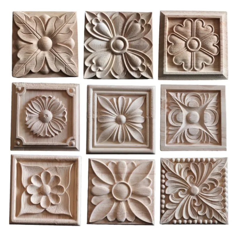Квадратная резная неокрашенная деревянная декоративная аппликация молдинги