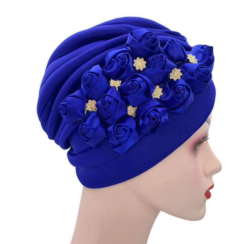 

Shining Diamonds Flowers Turban Caps for Women Muslim Headscarf Hat Female African Indian Hats Islamic Wraps Turbante Mujer