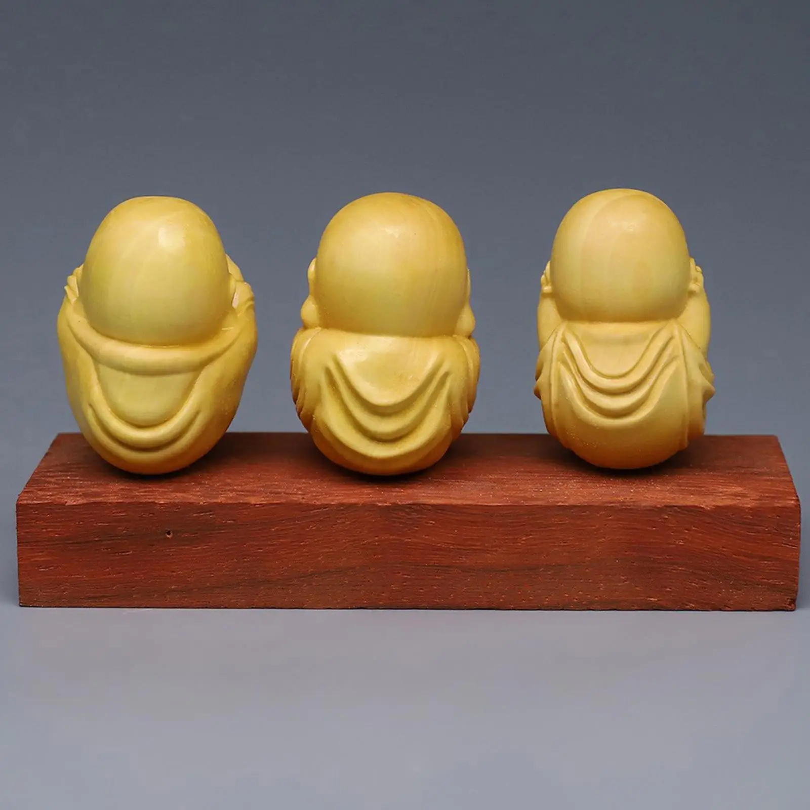 

Cute 3 Buddha Monks Statues Boxwood Buddha Engraving Craft Mini Buddha Figurines for Desk Decoration Sculptures Gifts