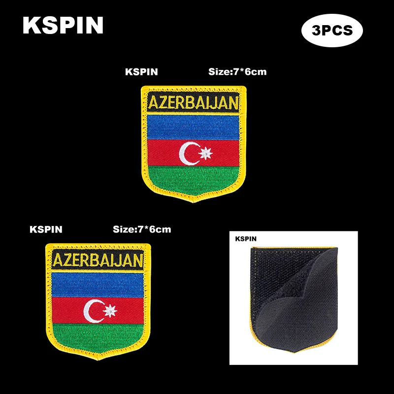 

National Flag Patch Hook Loop Azerbaijan Badges Armband 3D Stick on Jacket Backpack Stickers