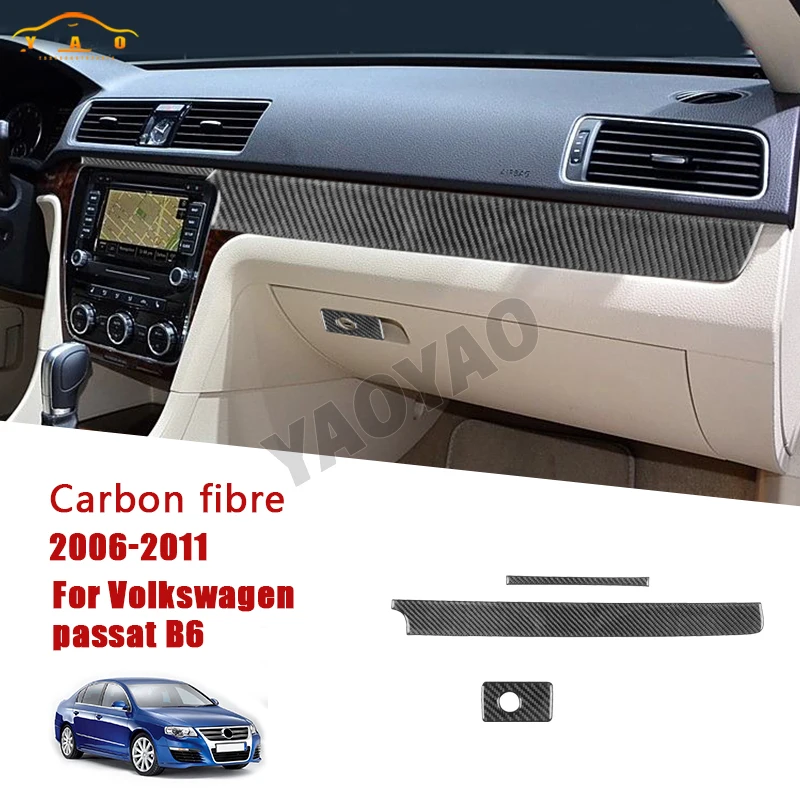 Фото Углеродное волокно для VW Volkswagen Passat B6 2006-2011, приборная панель, ручка перчаточного ящика, накладка на панель, аксессуары для салона автомобиля №1