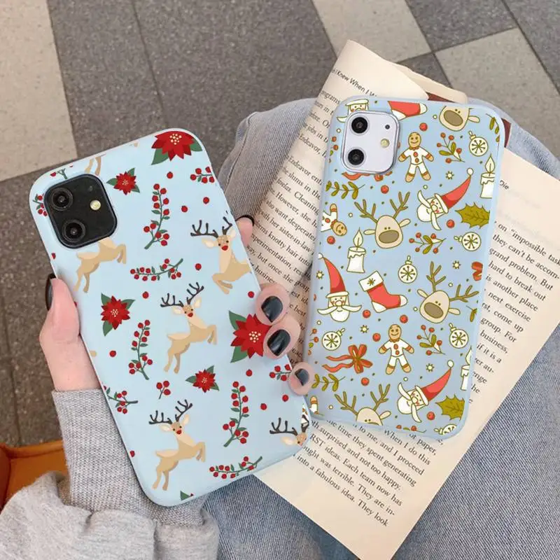 

Winter Merry Christmas Phone Case for iPhone 11 12 13 Mini Pro Xs Max 8 7 6 6S Plus X XR Solid Candy Color Case