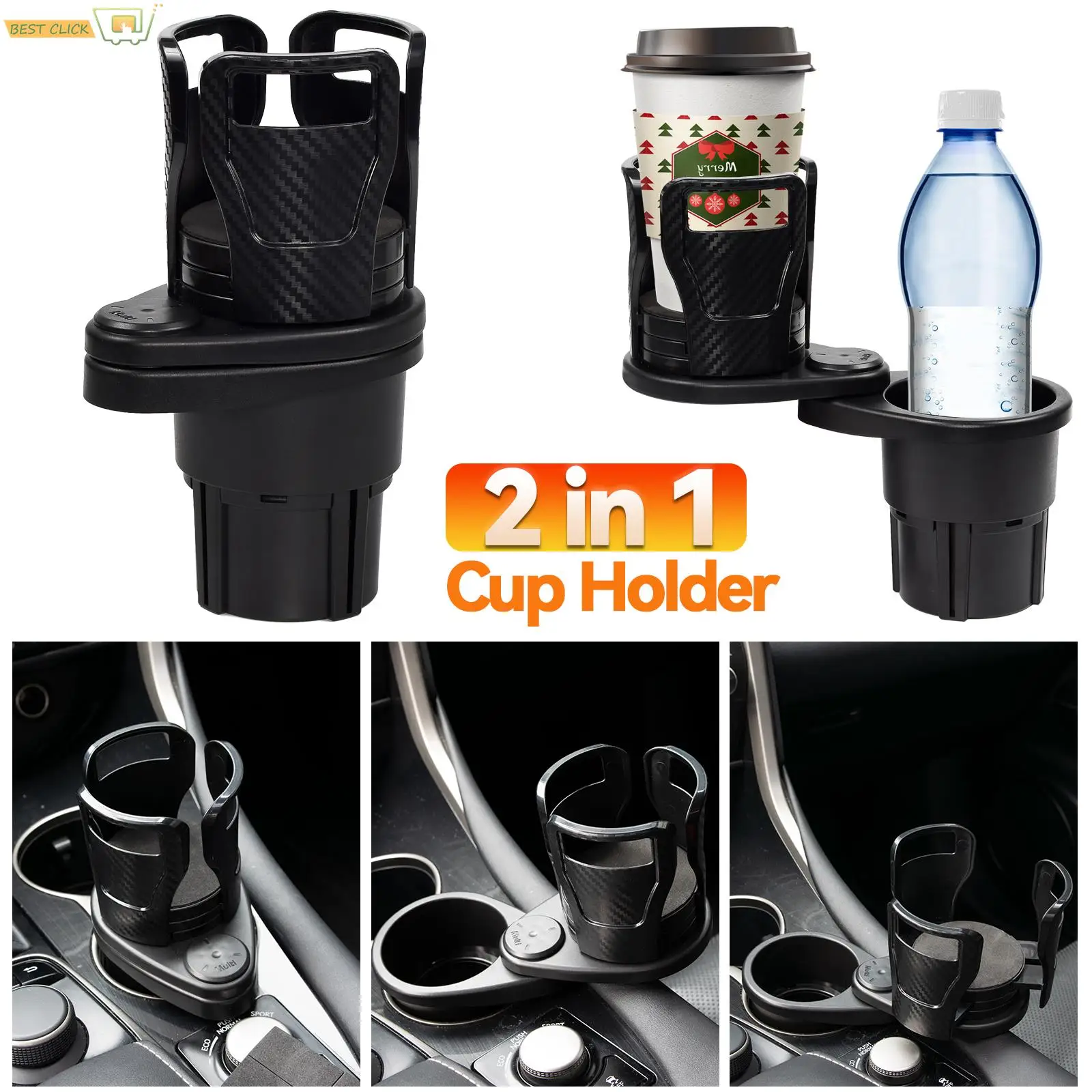 

2 in 1 Multifunctional Car Cup Holder 360° Rotating Adjustable Car Cup Holder Expander Adapter Base Tray for Snack Bottles Cups