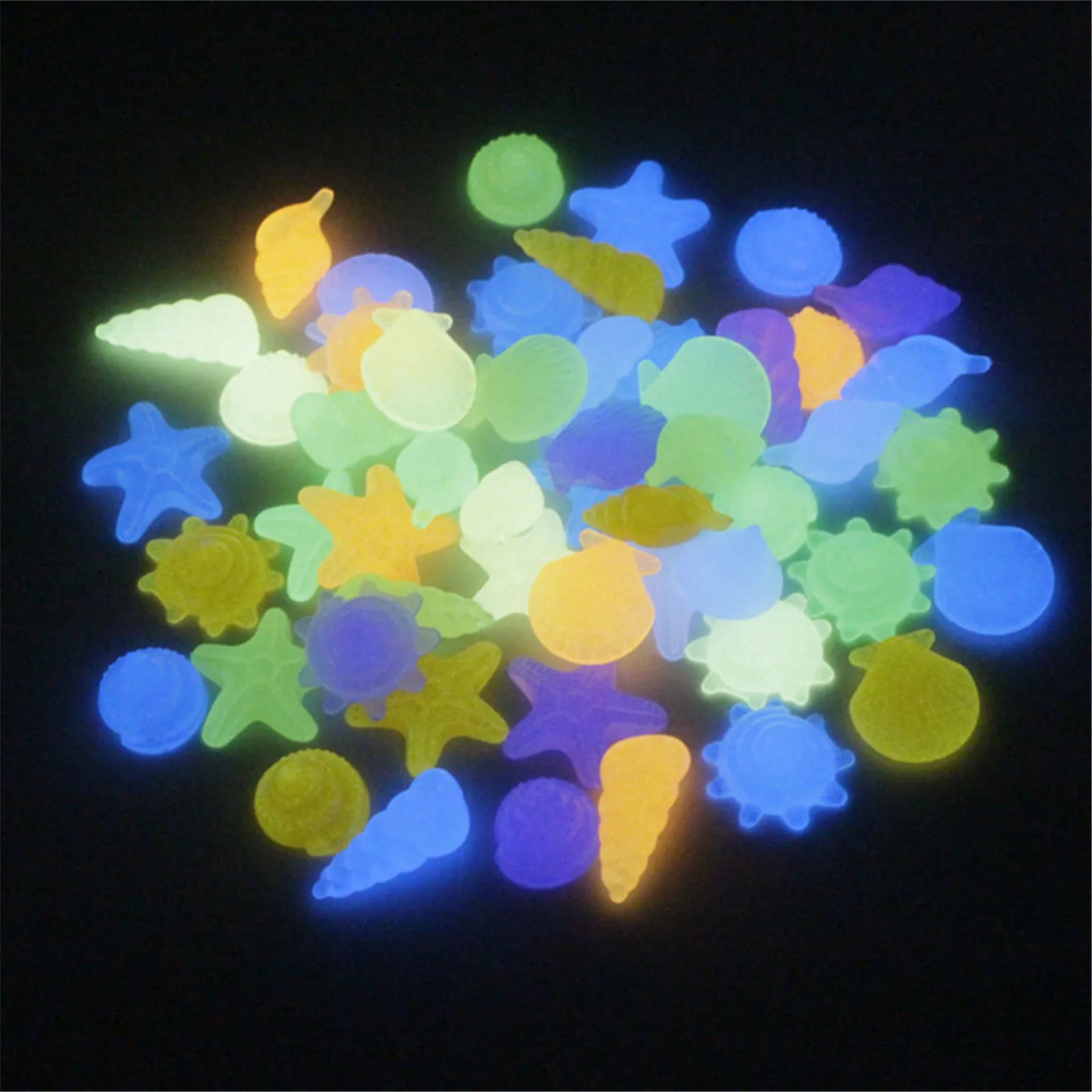 

40PCS Luminous Glowing Stones Conch Shell Shaped Starfish Shell Aquarium Fish Tank Landscaping Glow In The Dark Stone Decor