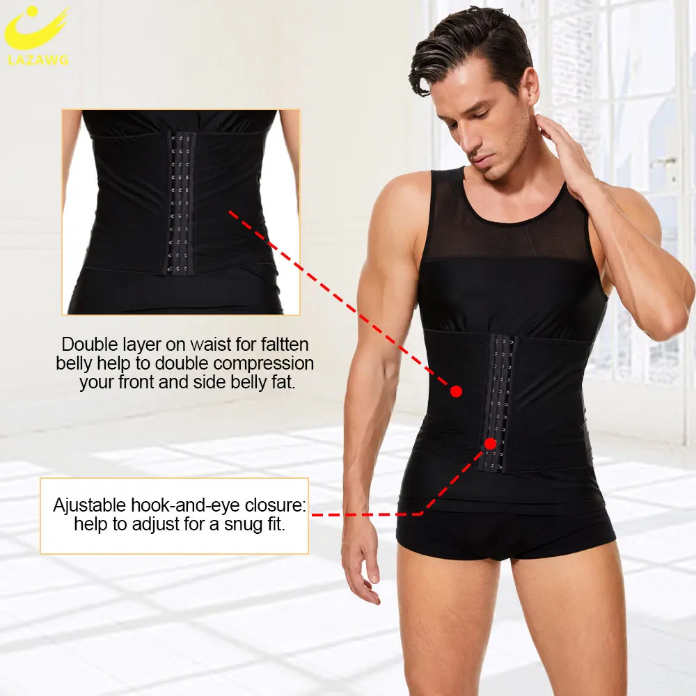 LAZAWG Men's Shapewear Slimming Tank Tops Compression Tummy Control  Body Shaper Top Fat Burner Exercise Sport Workout Fitness