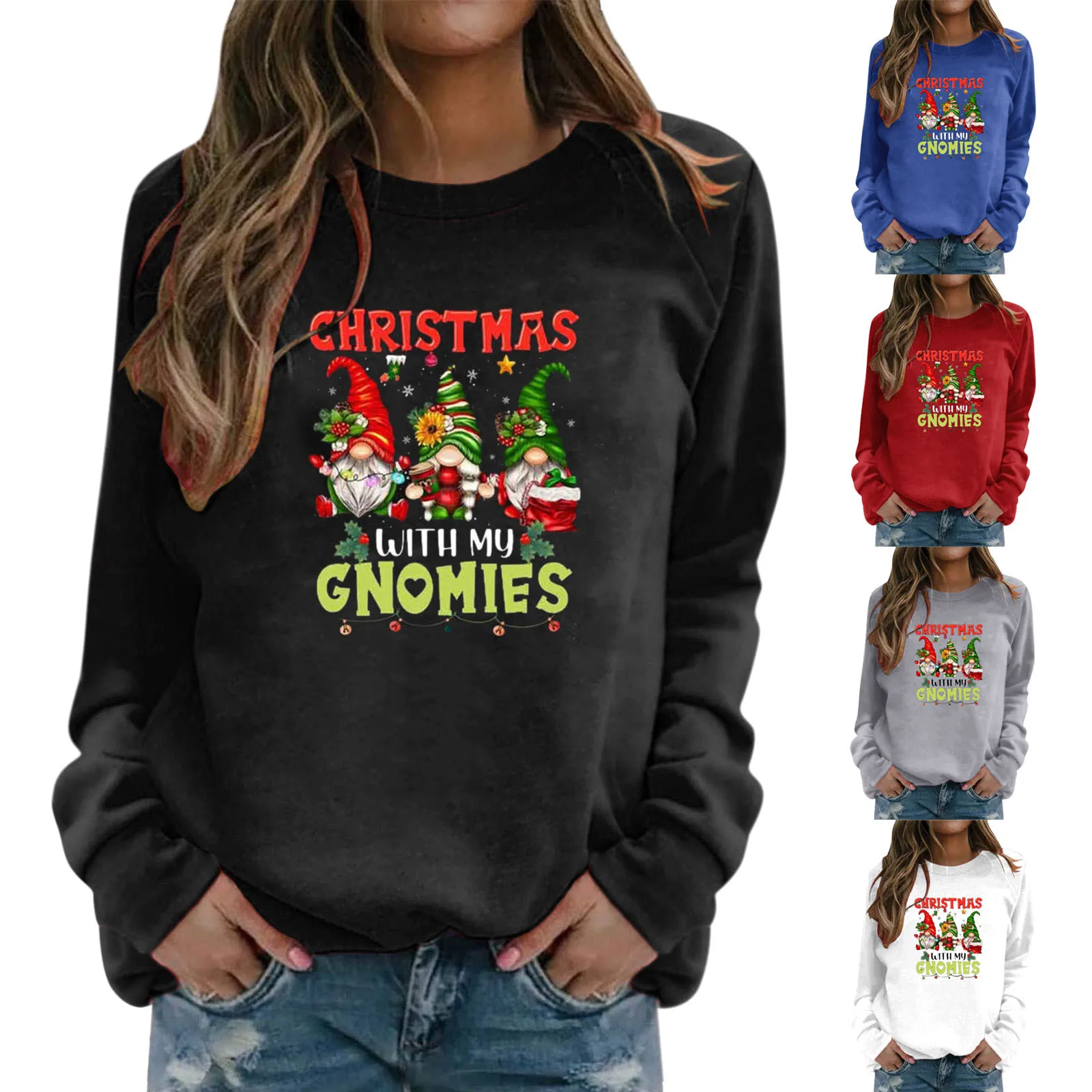 

Womens Fashion Christmas Round Neck Long Sleeve Top Pullover Hoodless Sweater preppy style Outfits Punk