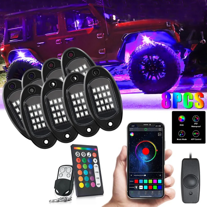 

4/6/8 In 1 RGB LED Rock Lights Bluetooth-Compatible APP Control Music Sync Car Chassis Light Undergolw Waterproof Neon Lights