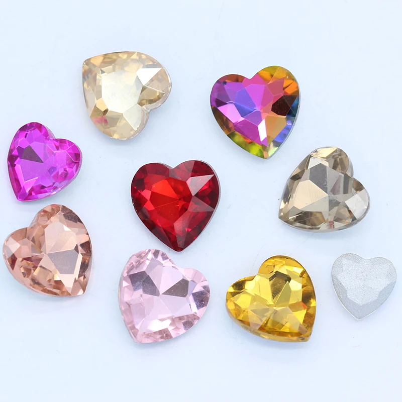 

20p 14mm Heart color pointed foiled back strass stone faceted crystal glass rhinestones Kid's Toy Counter display jewelry beads