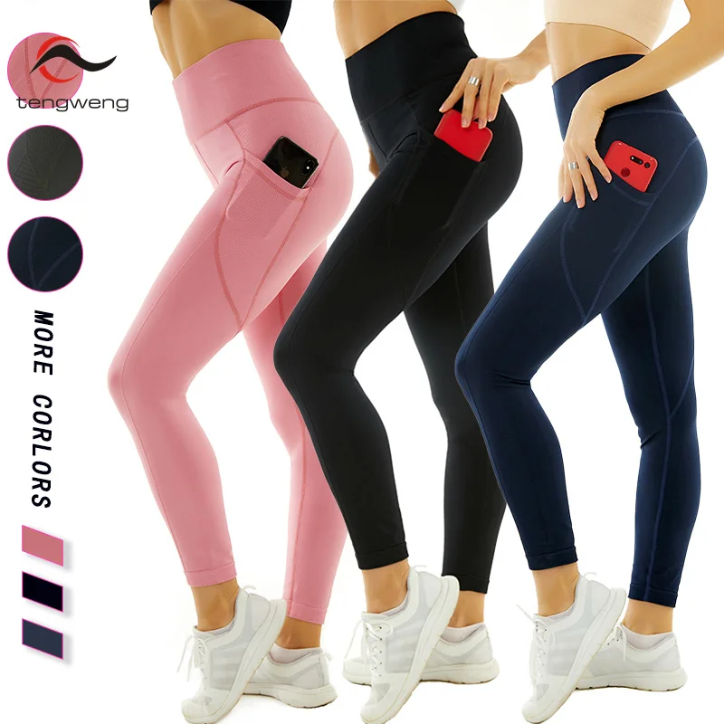 

Tengweng Seamless Women's Solid Color Leggings High Waist Peach Butt Yoga Pants Gym Push Up Leggings Women Fitness Clothing