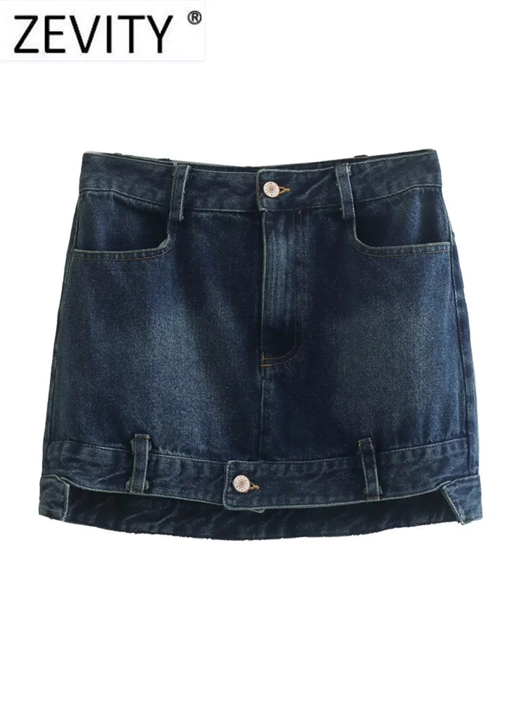 

Zevity, женская модная повседневная тонкая джинсовая мини-юбка с боковыми карманами, женские шикарные юбки на молнии, на пуговицах, QUN3110
