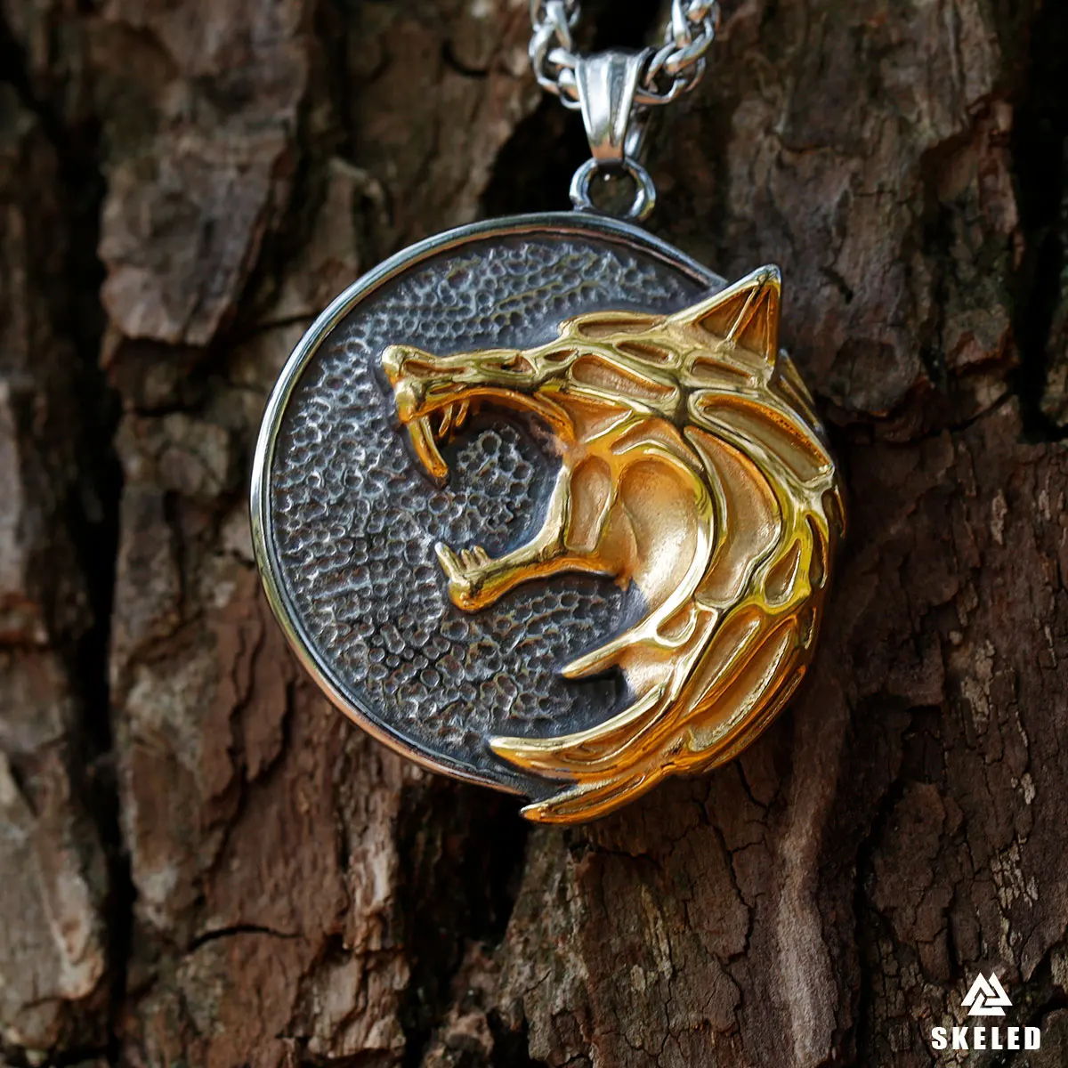 

Fashion Stainless Steel Viking RUNE Golden Wolf Animal Punk Men's Pendant Necklace Hip Hop Party Trend Jewelry