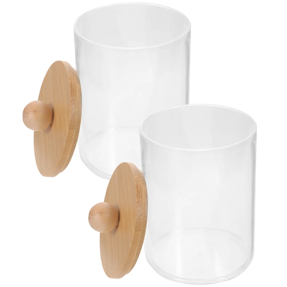 

2pcs Swab Containers Desktop Cotton Swab Jars Transparent Bathroom Jars