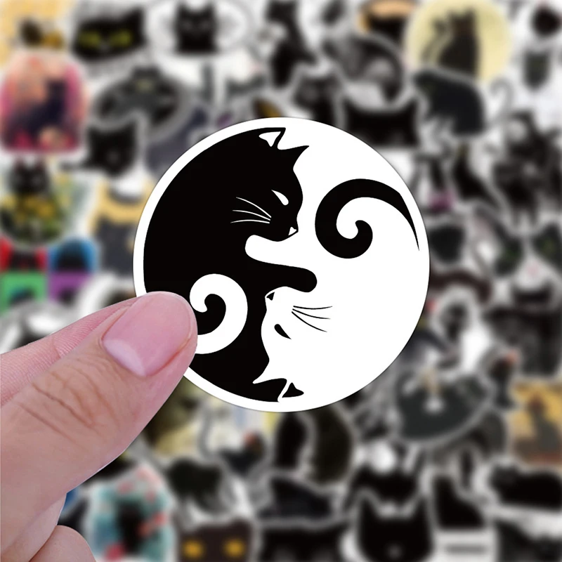

50 шт., водонепроницаемые наклейки в виде черного кота для скрапбукинга, телефона, гитары, ноутбука