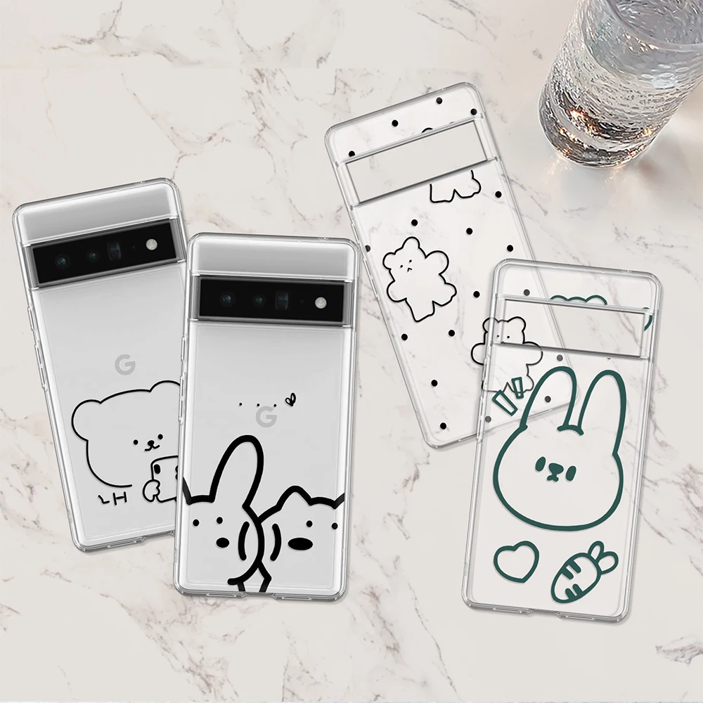 

Transparent Silicone Case for Google Pixel 7a 7Pro 7 6a 6 6Pro 5 5a 5G 4XL 4 2 3XL 2XL 3 3a 3aXL 4a Cute Rabbit Bear Cover