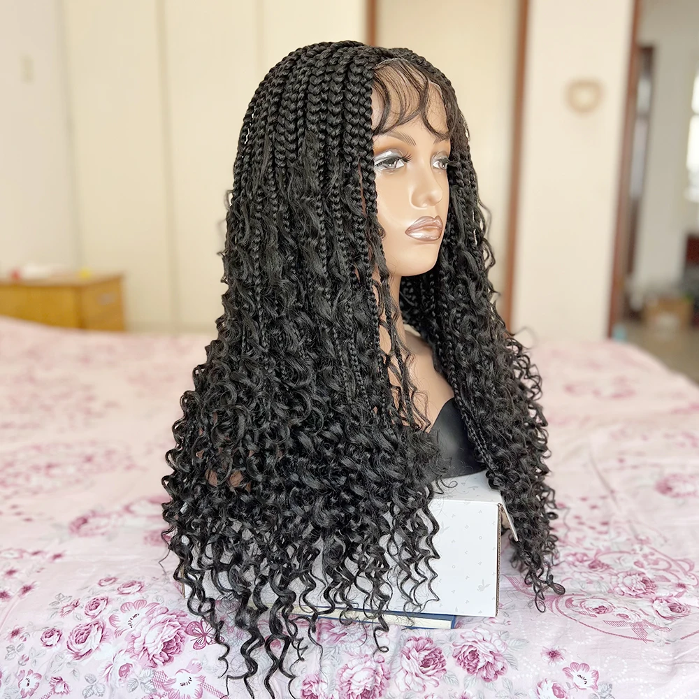 Ombre Curly End Cosplay Braiding Hair Lace Wig Braided Closure Wigs For Black Women Lace Front Long Synthetic Box Braided Wigs