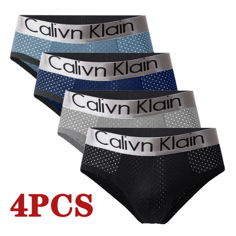4PCS/Lot Mesh Hole Men Brief Underwear Men Panties Sexy Low Waist Male Briefs Underpants Comfortable Breathable Fashion 2023