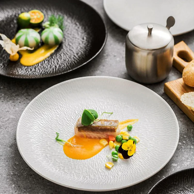 

FANCITYF Japanese-style western food steak plate cake shallow plate high-quality ceramic tableware light luxury white plate larg