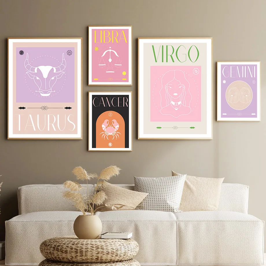 Плакаты и принты на стену 12 созвездий рака зодиака дева Лев декор для гостиной