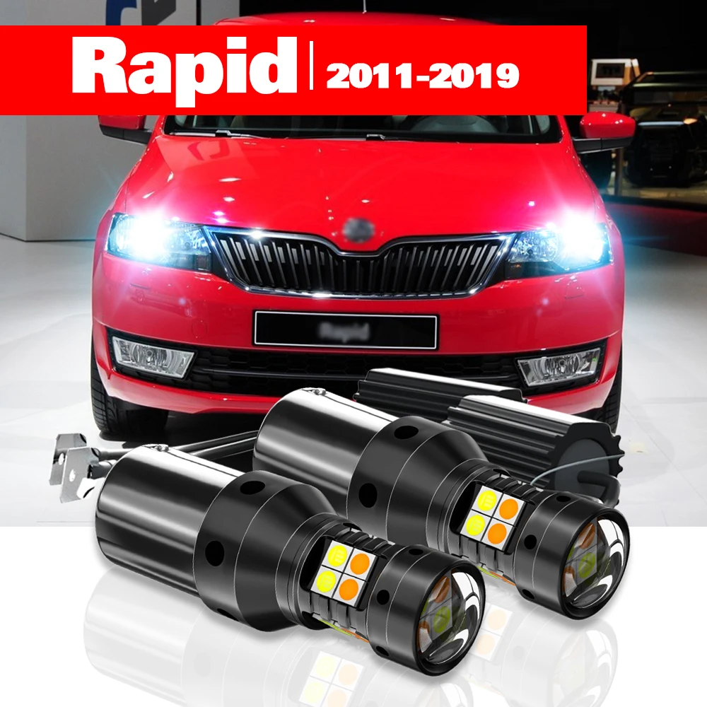 

For Skoda Rapid 2011-2019 Accessories 2pcs LED Dual Mode Turn Signal+Daytime Running Light DRL 2013 2014 2015 2016 2017 2018
