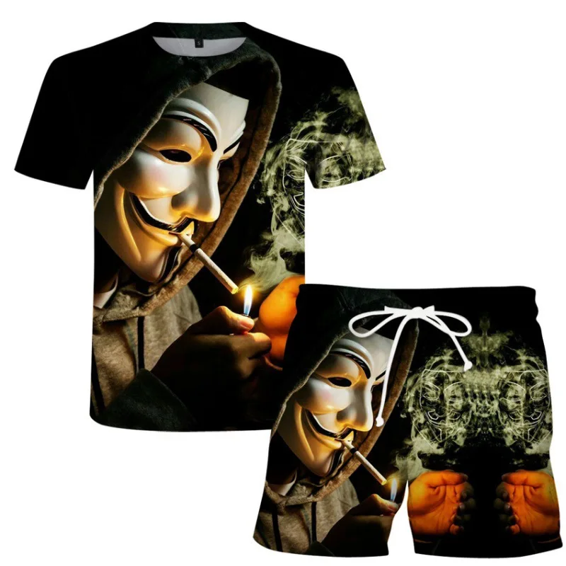 

O-neck Casual Summer Men Sets 3D Print Fashion T Shirt Shorts Tracksuit Short Sleeve Two Piece Outfits Joker Men's Sportswear
