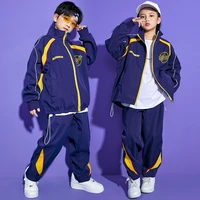 new fashion jazz streetwear sports sets for big boys turn down collar zipper coat and loose pant 2 piece outfit hip hop suits
