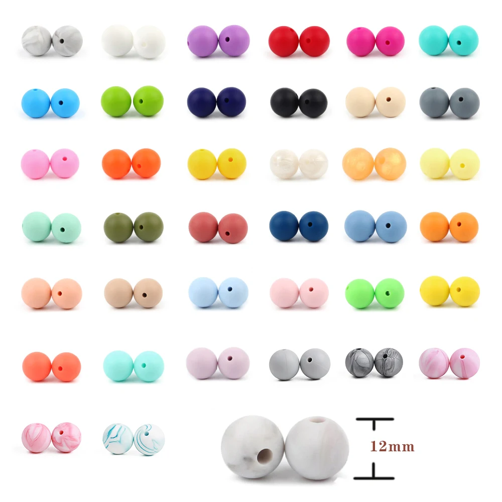 

12mm 30pc/lot Silicone Beads Baby Teething Beads for Pacifier Chain Accessories Teether Safe Food Grade Nursing Chewing BPA Free