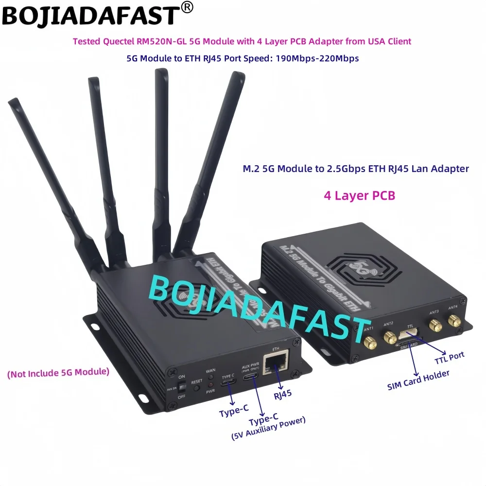 Фото Модуль модема M.2 5G до 2,5G Ethernet ETH RJ45 Проводной адаптер локальной сети 4 антенны с корпусом вентилятора для RM520N-GL RM510Q-GL RM530N-GL №1