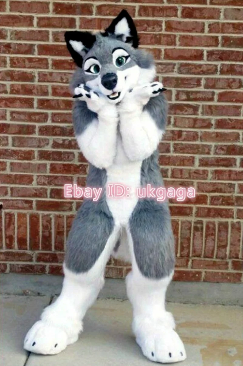 Серый волк собака меховой костюм талисман косплей вечеринка маскарадный наряды