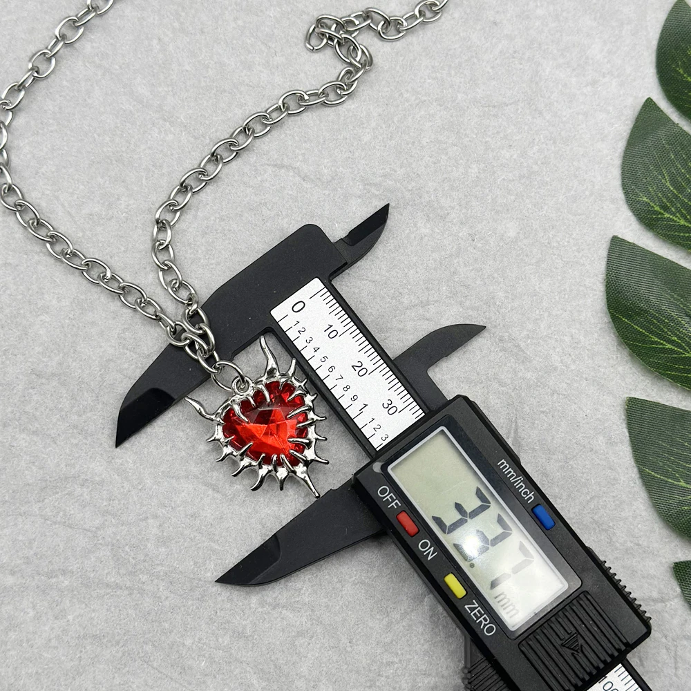 Y2K Gothic Spiky Red Glass Heart Pendant Necklace for Women Punk Grunge Liquid Metal Thorn Spiked Gift Her