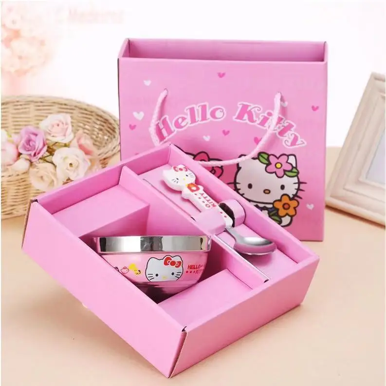 Детская миска Hello Kitty набор из трех предметов с мультяшным аниме палочки ложка